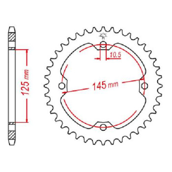 Couronne acier JT 45 dents pas 520 type 1857 Couronne acier JT 45 dents pas 520 type 1857
