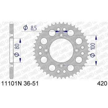 AFAM 36-tooth 420-pitch aluminum sprocket type 11101N Honda CR 50 R