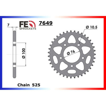 Couronne acier FE 43 dents pas 525 type 7649 Couronne acier FE 43 dents pas 525 type 7649