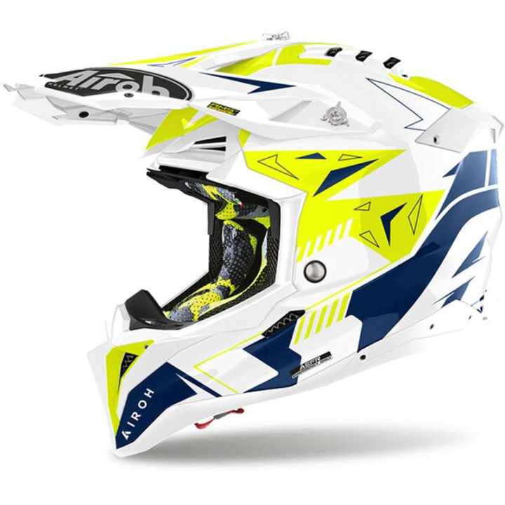 Airoh AVIATOR 3 SPIN YELLOW/WHITE motocross helmet Airoh AVIATOR 3 SPIN YELLOW/WHITE motocross helmet
