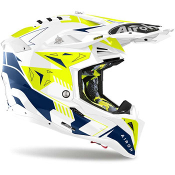 Casque moto cross Airoh AVIATOR 3 SPIN JAUNE/BLANC