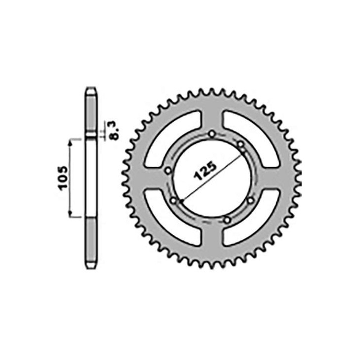 Couronne alu PBR 52 dents ultra-light pas 428 type 4413 Derbi DRD 125