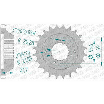 Pignon AFAM 24 dents pas 530 type 94806 Harley Davidson 1200 5 sp