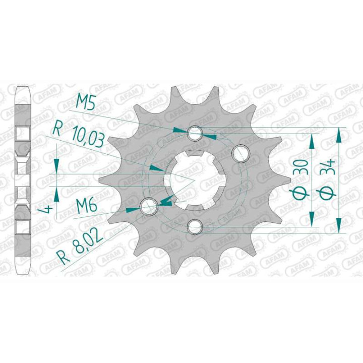 Pignon AFAM 14 dents pas 428 type 21207 Beta RR 125 Enduro
