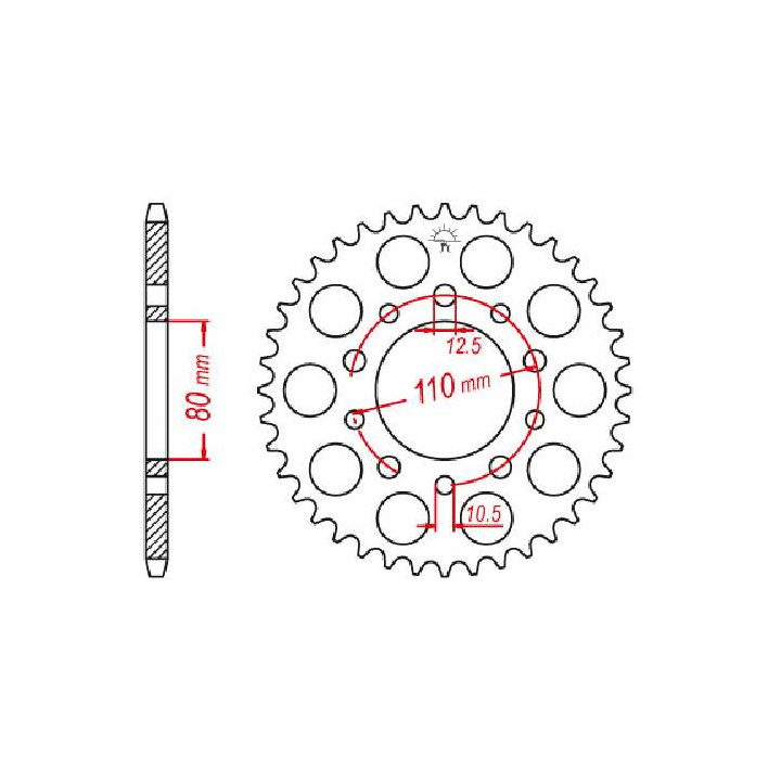Couronne acier JT 45 dents pas 530 type 1334 Couronne acier JT 45 dents pas 530 type 1334