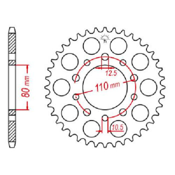 Couronne acier JT 45 dents pas 530 type 1334 Couronne acier JT 45 dents pas 530 type 1334