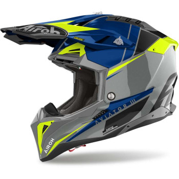 Casque moto cross Airoh AVIATOR 3 PUSH GRIS/BLEU