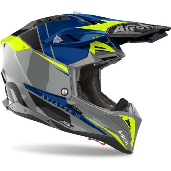 Casque moto cross Airoh AVIATOR 3 PUSH GRIS/BLEU