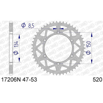 Couronne alu AFAM 45 dents pas 520 type 17206N Kawasaki KX 125