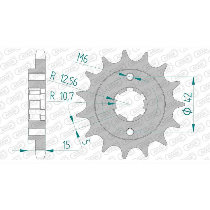 Pignon AFAM 15 dents pas 530 type 52500 Ducati 500 Pantah