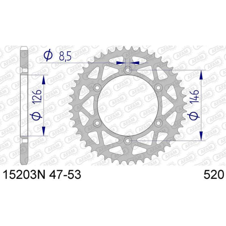 Couronne alu AFAM 45 dents pas 520 type 15203N Suzuki RM 125