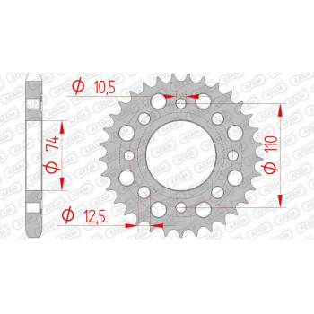 Couronne acier AFAM 33 dents pas 530 type 10503 Honda CB 450 T Couronne acier AFAM 33 dents pas 530 type 10503 Honda CB 450 T