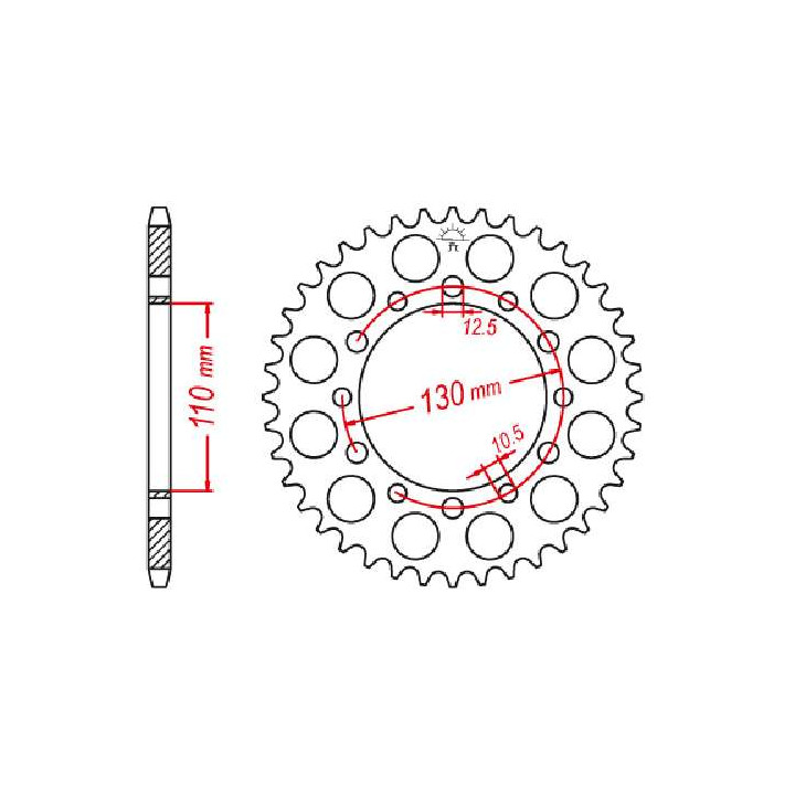 Couronne acier JT 44 dents pas 520 type 1486