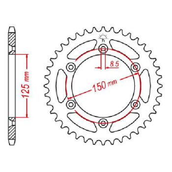 Couronne acier JT 45 dents pas 520 type 897 Couronne acier JT 45 dents pas 520 type 897