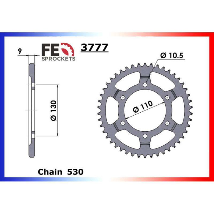 Couronne acier FE 47 dents pas 530 type 3777