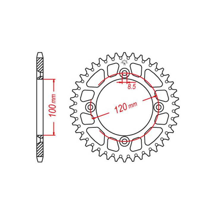 Couronne alu JT 47 dents ultra-light pas 428 type 798