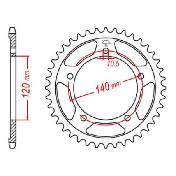 Couronne acier JT 45 dents pas 530 type 1800 Couronne acier JT 45 dents pas 530 type 1800