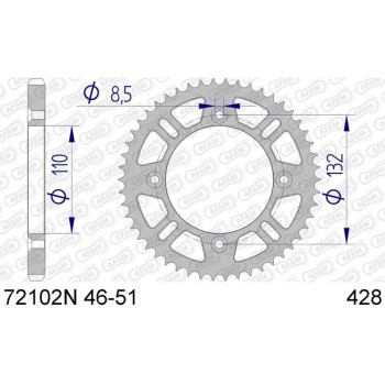 Couronne alu AFAM 51 dents pas 428 type 72102N KTM SX 85 Couronne alu AFAM 51 dents pas 428 type 72102N KTM SX 85