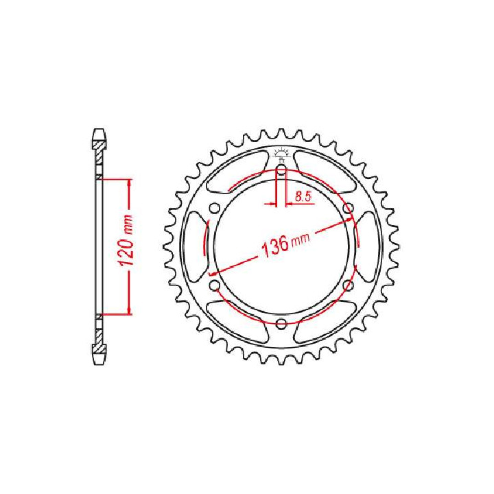 Couronne acier JT 44 dents pas 530 type 862