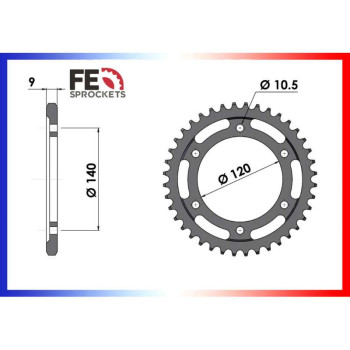 Couronne alu FE 40 dents pas 525 type 10660 Couronne alu FE 40 dents pas 525 type 10660