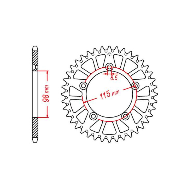 Couronne alu JT 48 dents ultra-light pas 420 type 894 KTM SX65