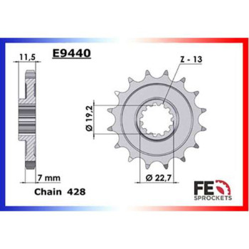 Pignon FE 16 dents pas 428 type E440 Suzuki DR 125 S