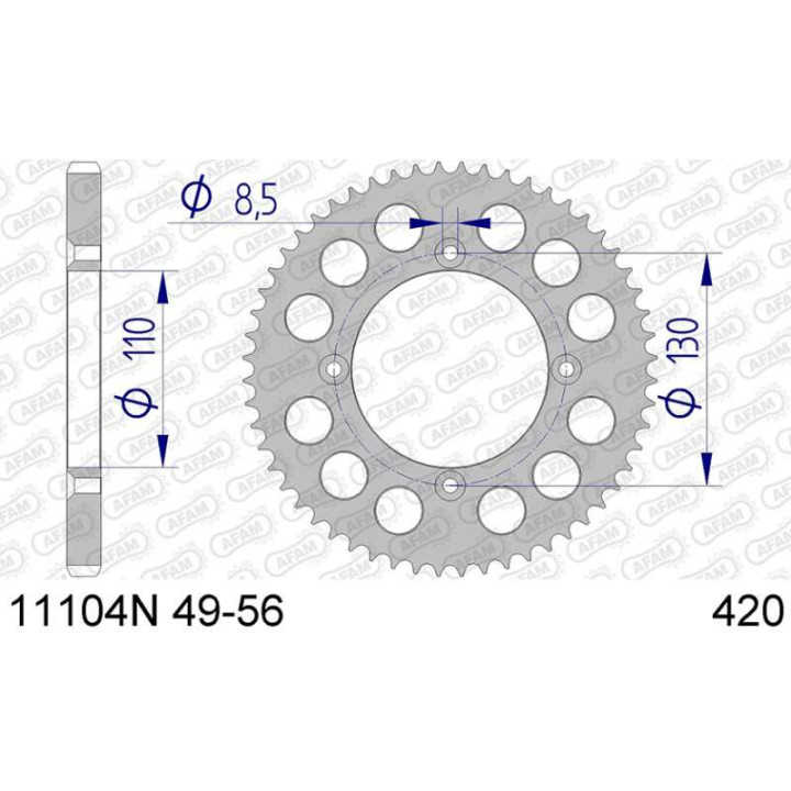 Couronne alu AFAM 52 dents pas 420 type 11104N Honda CR 80 R Couronne alu AFAM 52 dents pas 420 type 11104N Honda CR 80 R