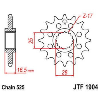 Pignon JT 17 dents pas 525 type 1904 KTM 950/990 Adventure