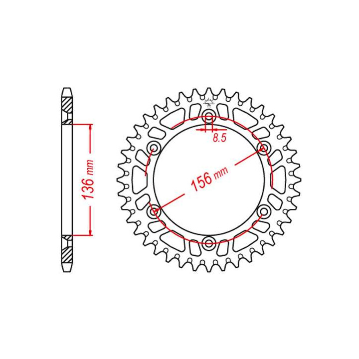 Couronne alu JT 45 dents ultra-light pas 520 type 822 