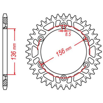 Couronne alu JT 45 dents ultra-light pas 520 type 822  Couronne alu JT 45 dents ultra-light pas 520 type 822