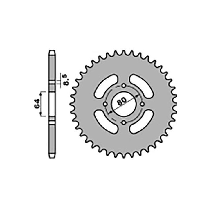Couronne acier PBR 45 dents pas 428 type 838 Yamaha YBR125 Couronne acier PBR 45 dents pas 428 type 838 Yamaha YBR125