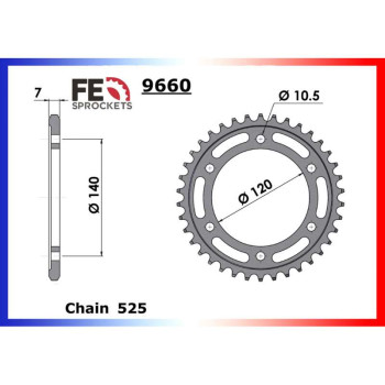 Couronne acier FE 41 dents pas 525 type 9660