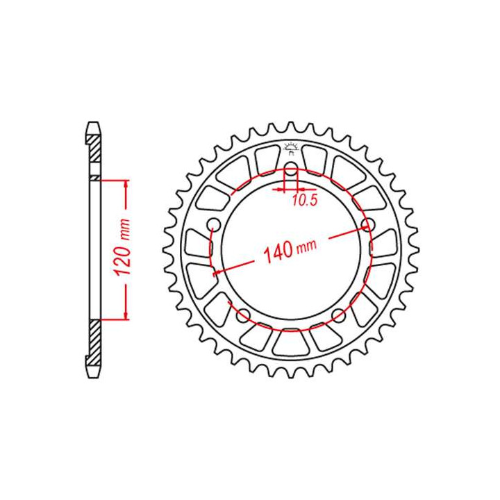 Couronne alu JT 43 dents ultra-light pas 525 type 1792