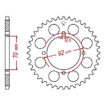 Couronne acier JT 45 dents pas 530 type 476 Couronne acier JT 45 dents pas 530 type 476