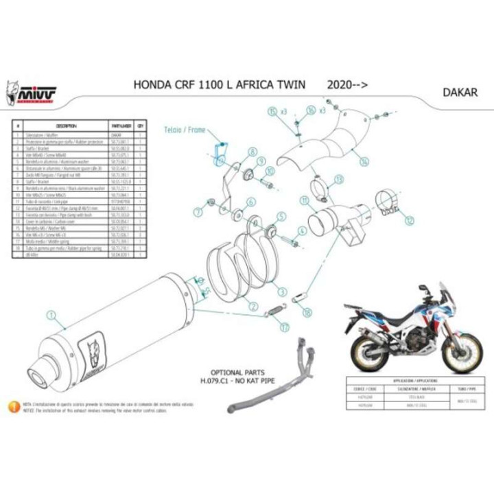 Mivv DAKAR Inox approved muffler (H.079.LEKX) Honda CRF1100L Africa Twin