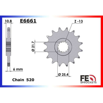 Pignon France Equipement 15 dents pas 520 type E6661 Acier