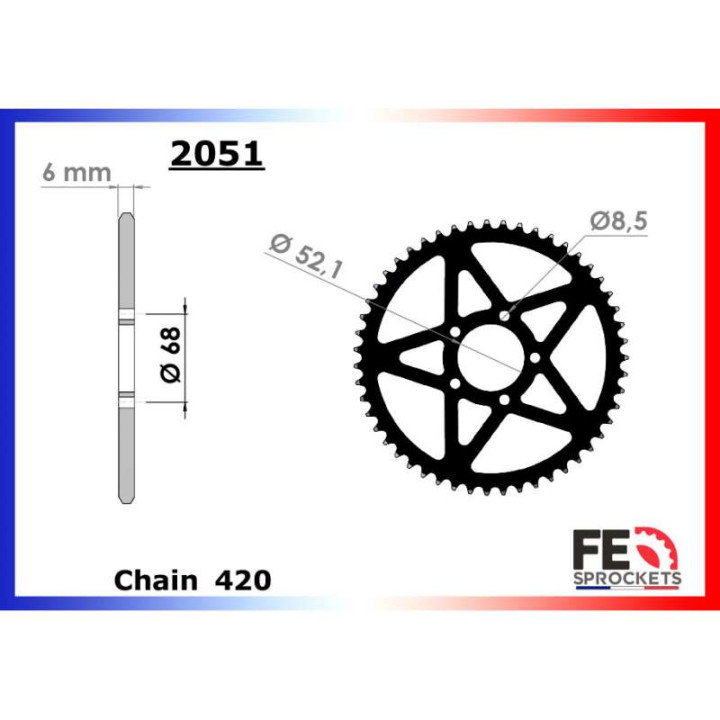 Couronne alu FE 50 dents pas 420 type 2051