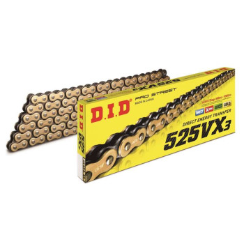 Chaîne transmission DID 525 VX3 Gold 124 Maillons (à riveter)