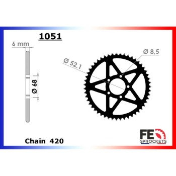 Couronne acier FE 50 dents pas 420 type 1051 Couronne acier FE 50 dents pas 420 type 1051