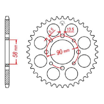 Couronne acier JT 45 dents pas 520 type 273 Couronne acier JT 45 dents pas 520 type 273