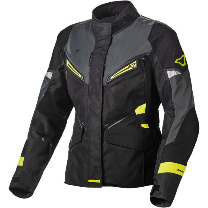 Veste moto femme Macna SONAR NIGHT EYE Noir/Jaune Fluo