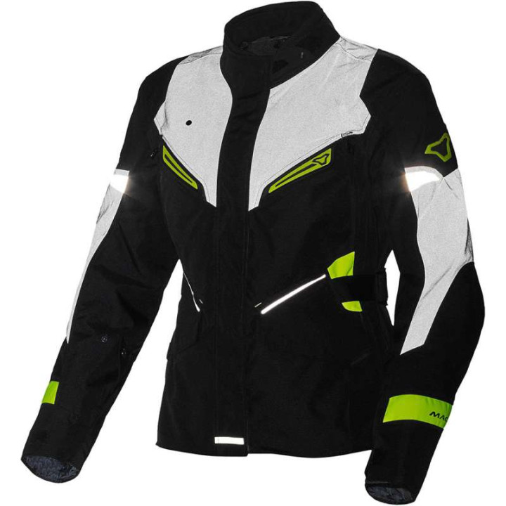 Veste moto femme Macna SONAR NIGHT EYE Noir/Jaune Fluo
