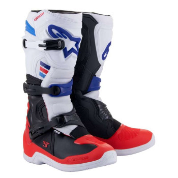 Bottes moto cross ALPINESTARS TECH 3 WHITE BRIGHT RED DARK BLUE