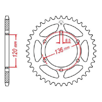 Couronne acier JT 45 dents pas 520 type 846 Couronne acier JT 45 dents pas 520 type 846