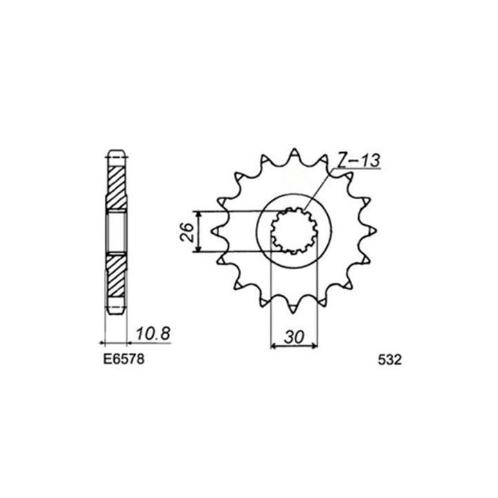 Pignon FE 16 dents pas 532 type E6578 Yamaha XRJ1200