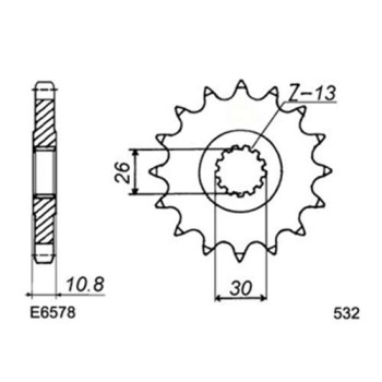 Pignon FE 16 dents pas 532 type E6578 Yamaha XRJ1200
