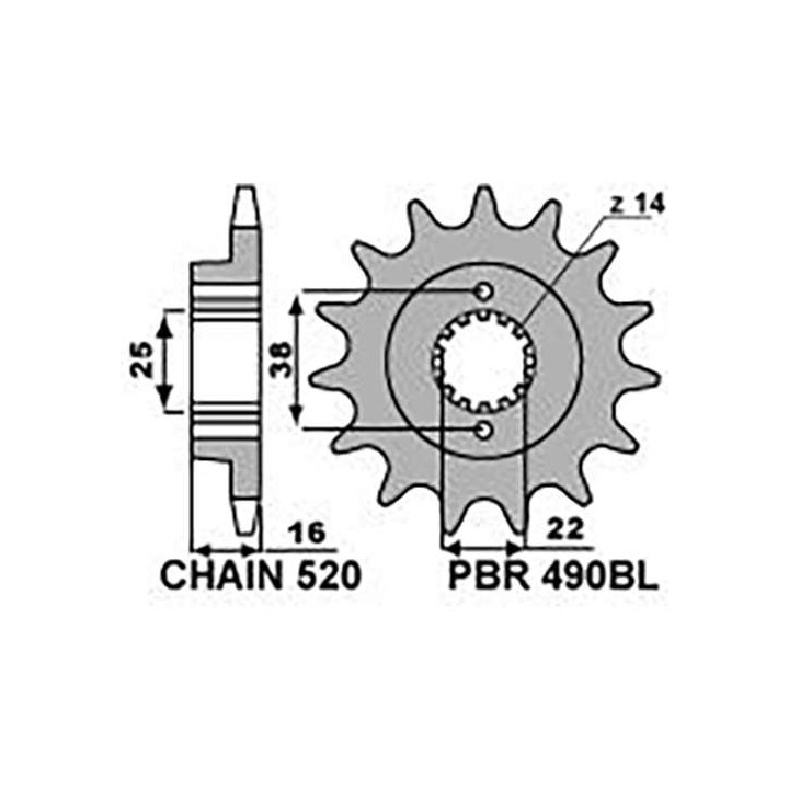 Pignon PBR 15 dents pas 520 type 490BL