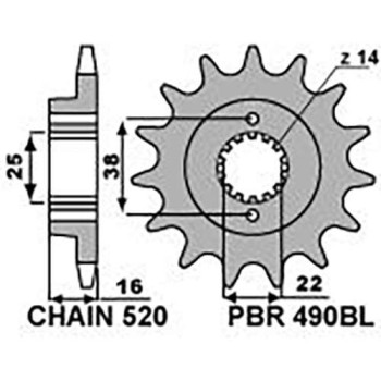 Pignon PBR 15 dents pas 520 type 490BL