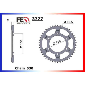 Couronne acier FE 45 dents pas 530 type 3777