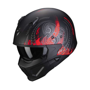 Scorpion COVERT-X TATTOO BLACK MAT / RED helmet